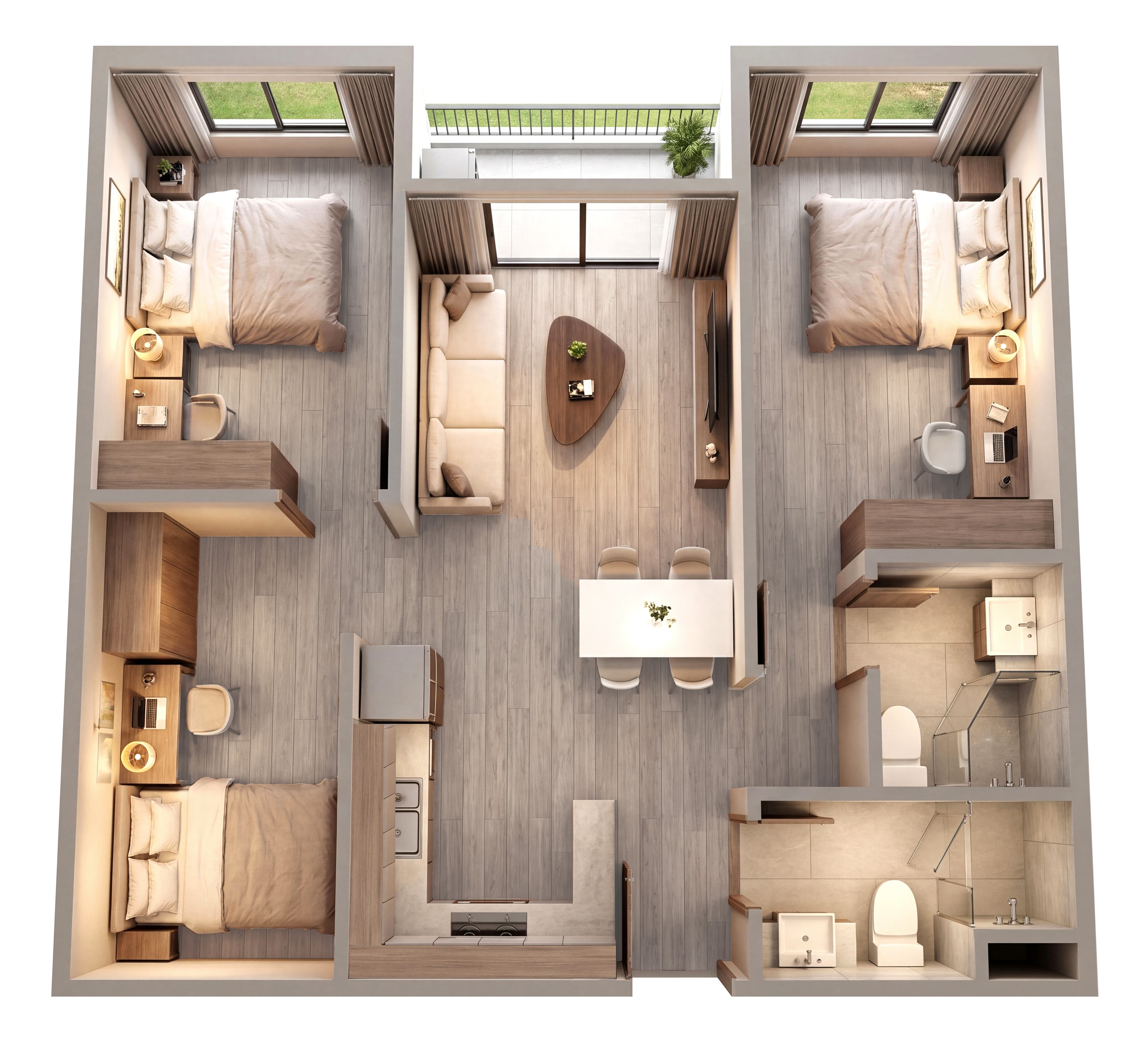 Mặt bằng Căn 2 phòng ngủ + - Home Central Túc Duyên